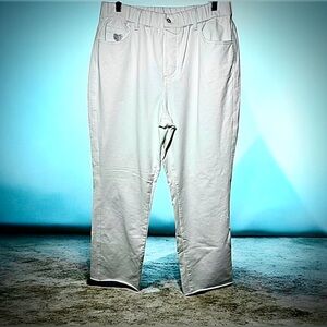 Women's Dream Jeannes Pants, Size M, Relaxed Fit, White, Elastic Waistband.